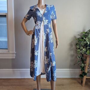 Vintage 90s Styleworks Midi Dress Button Front Floral Cottagecore Size 8